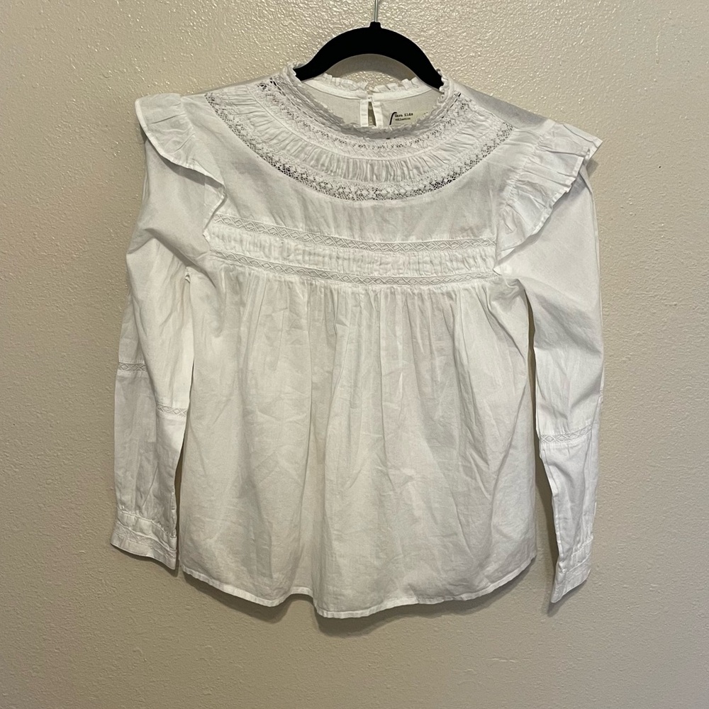 Zara White Ruffled Long Sleeve Blouse